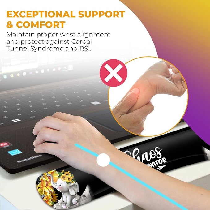 Mouse Pad with Wrist Support,Ergonomic Gel Smouse Pad Cute Baby Elephants with Sunflower Office Easy Typing Games to Relieve Fatigue, Non-Slip and Durable Memory Foam Keyboard Wrist Rest,(Pack of 3)