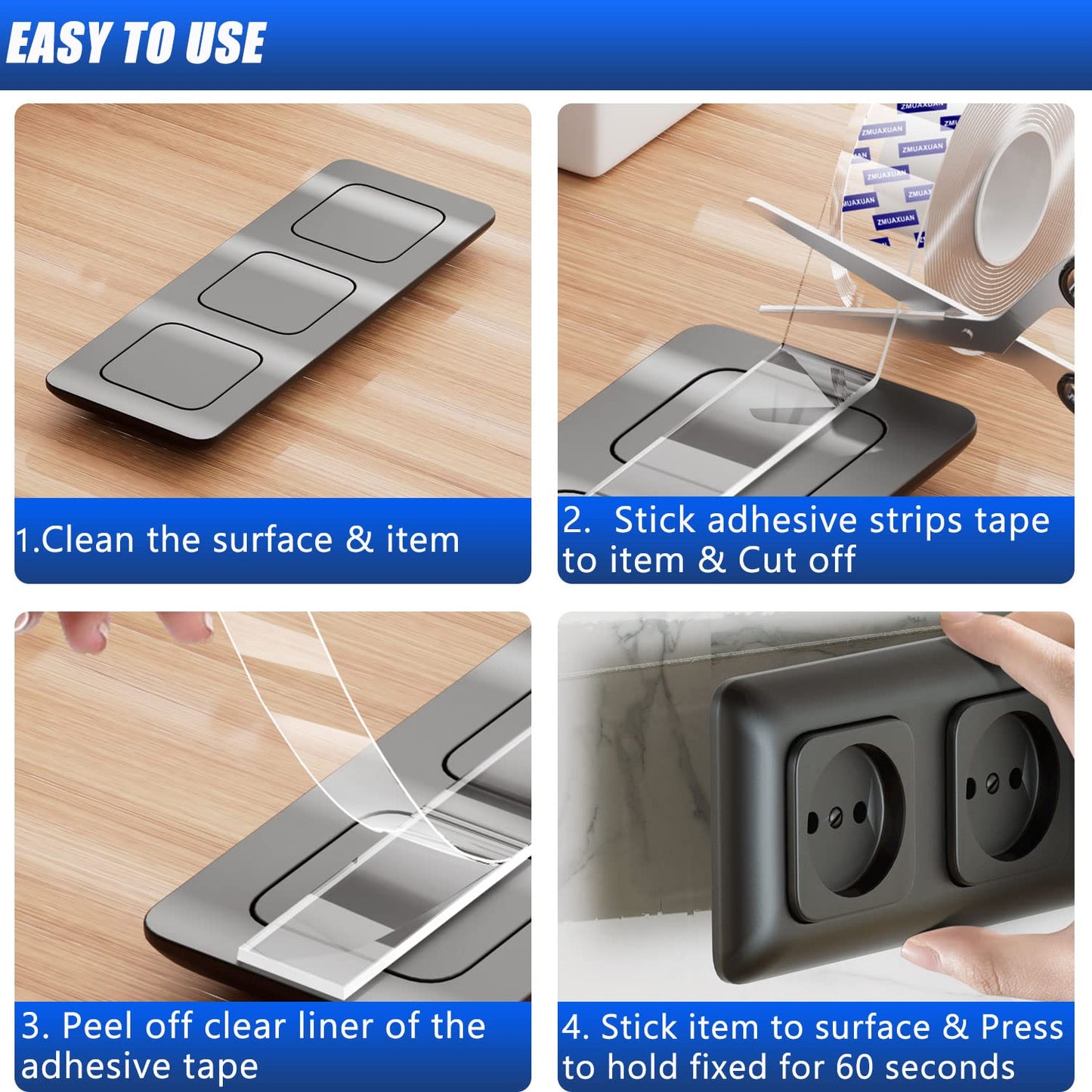 Nano Tape Adhesive Reusable,Double Sided Mounting Tape Heavy Duty Removable,Picture Hanging Strips Poster Putty,Clear Thick Gel Sticky Tack Wall Glue for Hangers,Photo(9.85 FT-5 Pack)