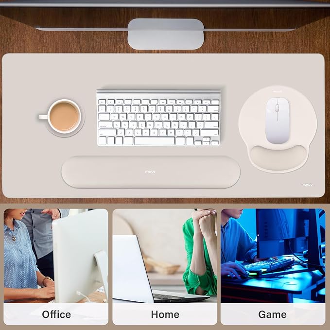MOSISO Wrist Rest for Mouse Pad Set, Large Gaming Deskpad, Stone Gray | Circle Curved Mousepad&Keyboard Wrist Rest&Coaster, Ergonomic Non-Slip Mousepad&Easy Typing Pad with Silicone Lining