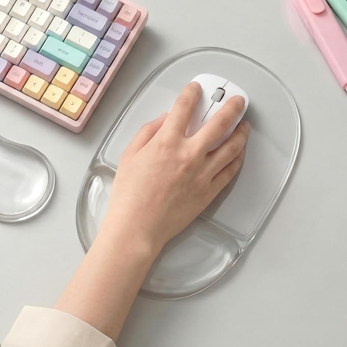 CASUCATTE-Clear Gel Mouse Pad with Wrist Rest - Super Non-Slip, Soft & Comfortable, Washable, Relieve Office or Gaming Wrist Pain