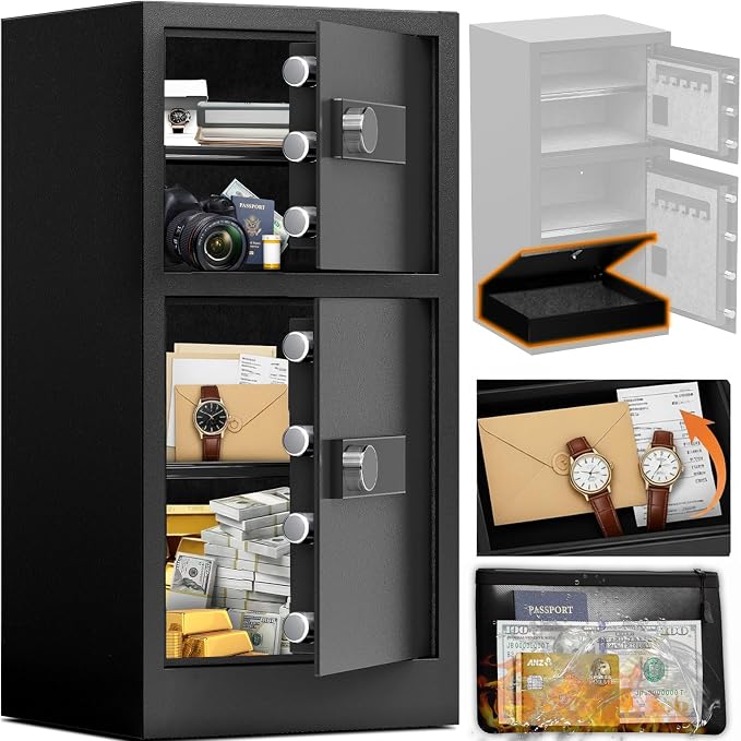 KAER 8.6 CuFt Extra Large Heavy Duty Home Safe Box with Hidden Lock Box | Dual Door, Digital Keypad, Adjustable Shelf, Anti-Theft Alarm, for Home Office Documents, Fireproof Waterproof Bag