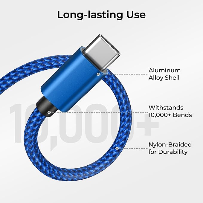 Basesailor USB Type C Charger Cable 6.6FT 2Pack,Charging Cord for iPhone 16 Pro Max,Kindle Fire HD 7 12th,10 9th,8 10th 2020,Paperwhite 11th 2021 Generation,iPhone 17 16,Galaxy S25 S24,Tab S10,A55 A54