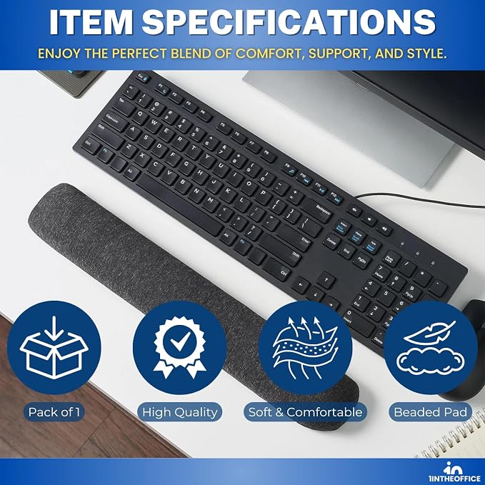 1InTheOffice Beaded Keyboard Wrist Rest Pad, Black/Gray