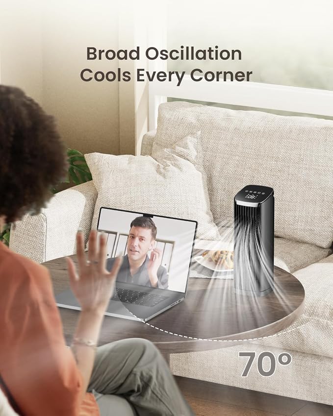 PNTCK 13" Tower Fan for Bedroom, Portable Desk Fan with 4 Speeds, 4 Modes | Quiet Cooling Fan with Remote, 12H Timer, 70° Oscillating Fans Bladeless Table fan for Room Office Home