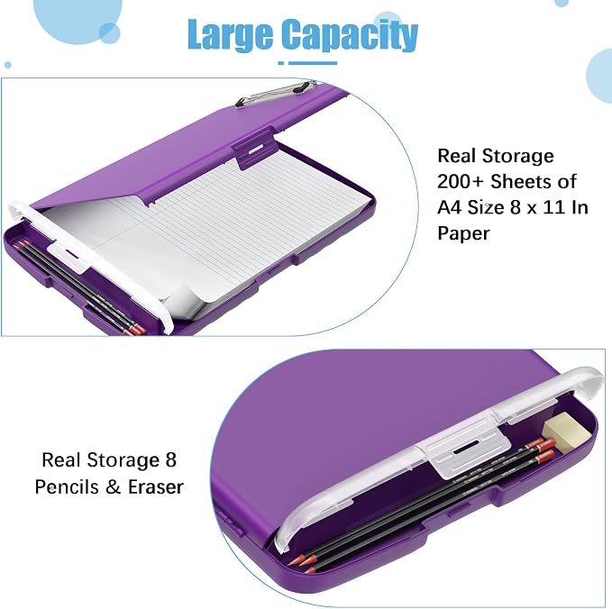 Hongri Clipboard with Storage with Pencil Case, 8.5 x 11 Storage Clip Board | High Capacity Organization Box for A4 Letter Legal Paper, Heavy Duty Folio & Side-Opening for Nurses, Teachers, Dark purple