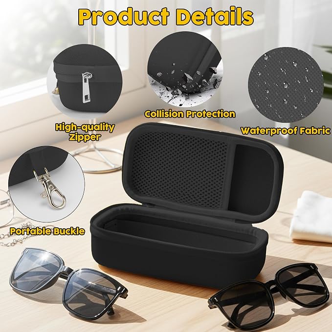Double Eyeglasses Case,Hard Shell Glasses Case Travel Sunglasses Organizer with Adjustable Slot & Clip for Men Women