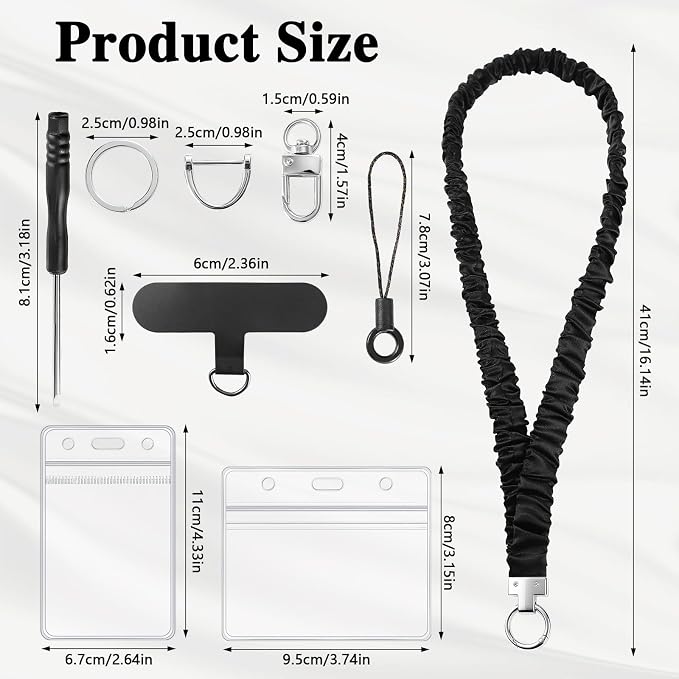 Prudiut Scrunchie Lanyards for ID Badges Retractable Teacher Lanyard Black Stretchy Scrunchie Lanyard with ID Holder (Silver Metal Key Ring)