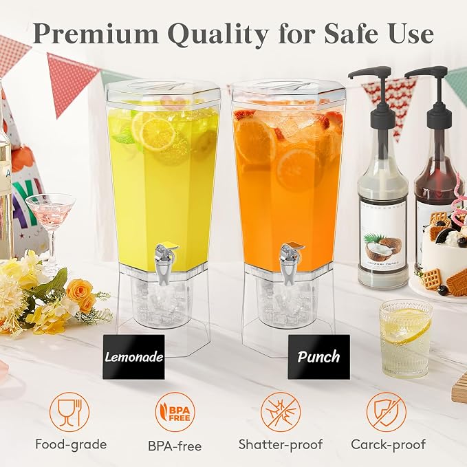 Lifewit 1 Gallon Drink Dispenser for Parties 3 Pcs, 4L Plastic Beverage Container with Stand for Juice/Tea/Soda & Lemonade, Clear Water Pitcher with Spigot for Mimosa Bar Hosting 39 x 16 cm/15x6"
