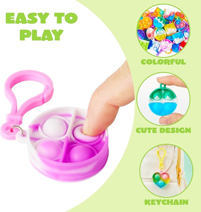 JOYIN 30 Pcs Mix Pop Fidget Keychain, 30 Pack Pop Fidget Toys Bulk Party Favors for Kids, Goodie Bags Stuffers End of Year Back to Student Gifts Classroom Prizes Birthday Sensory Toys