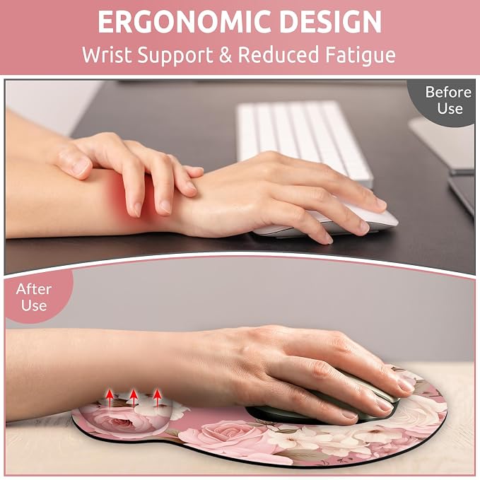 KONVINIT Ergonomic Mouse Pad with Wrist Rest, Small Mousepad with Non-Slip Rubber Base and Smooth Surface, Beach Mouse Pads for Desk, Office Desk Accessories