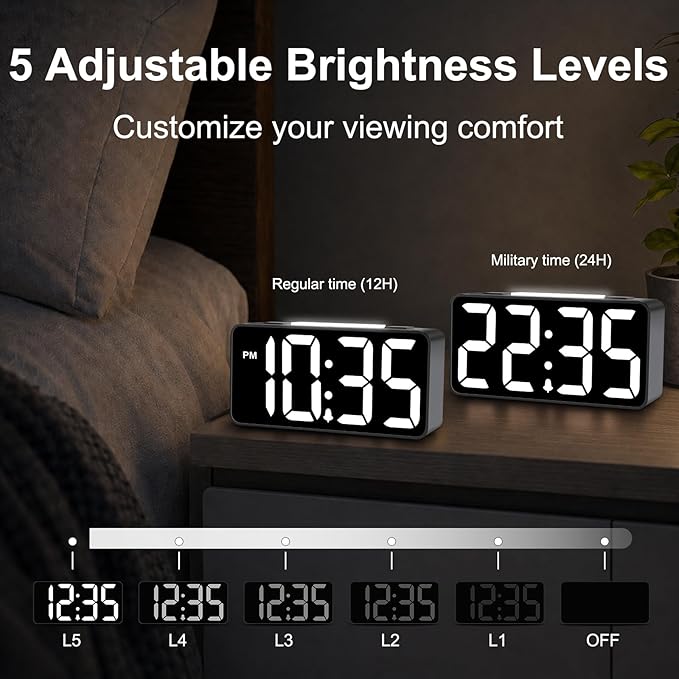 DreamSky Small Digital Alarm Clock with Night Light for Kids Bedroom | RGB Desk Clock with Large Numbers for Teens Boys, Brightness Dimmer, Adjustable Alarm Volume, USB Port, USB-C Adapter Powered