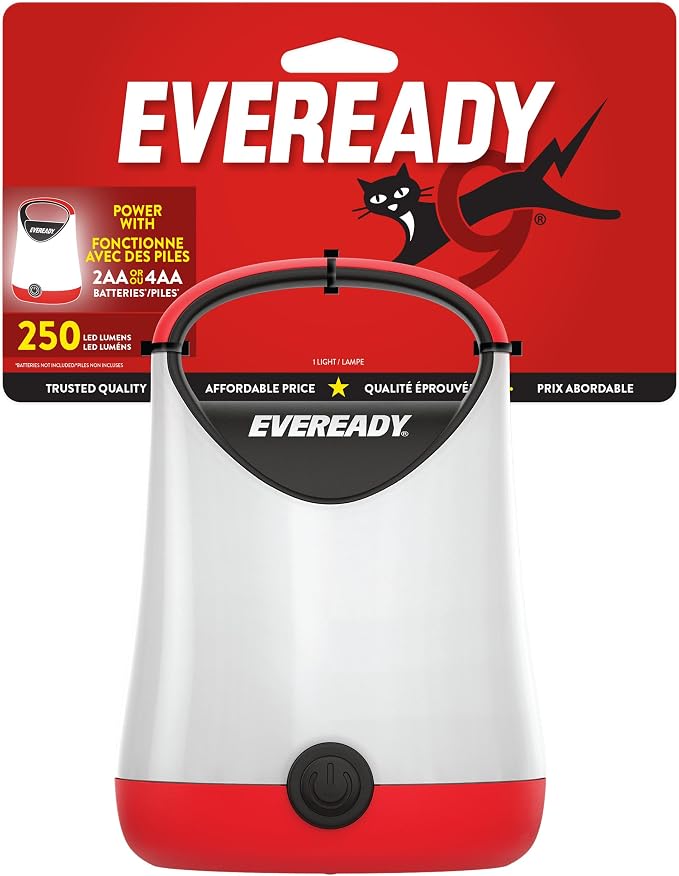 Eveready LED Camping Lantern X-250, Bright Tent Lights, Rugged Water Resistant LED Lanterns, 100 Hour Run-time, Red and Black