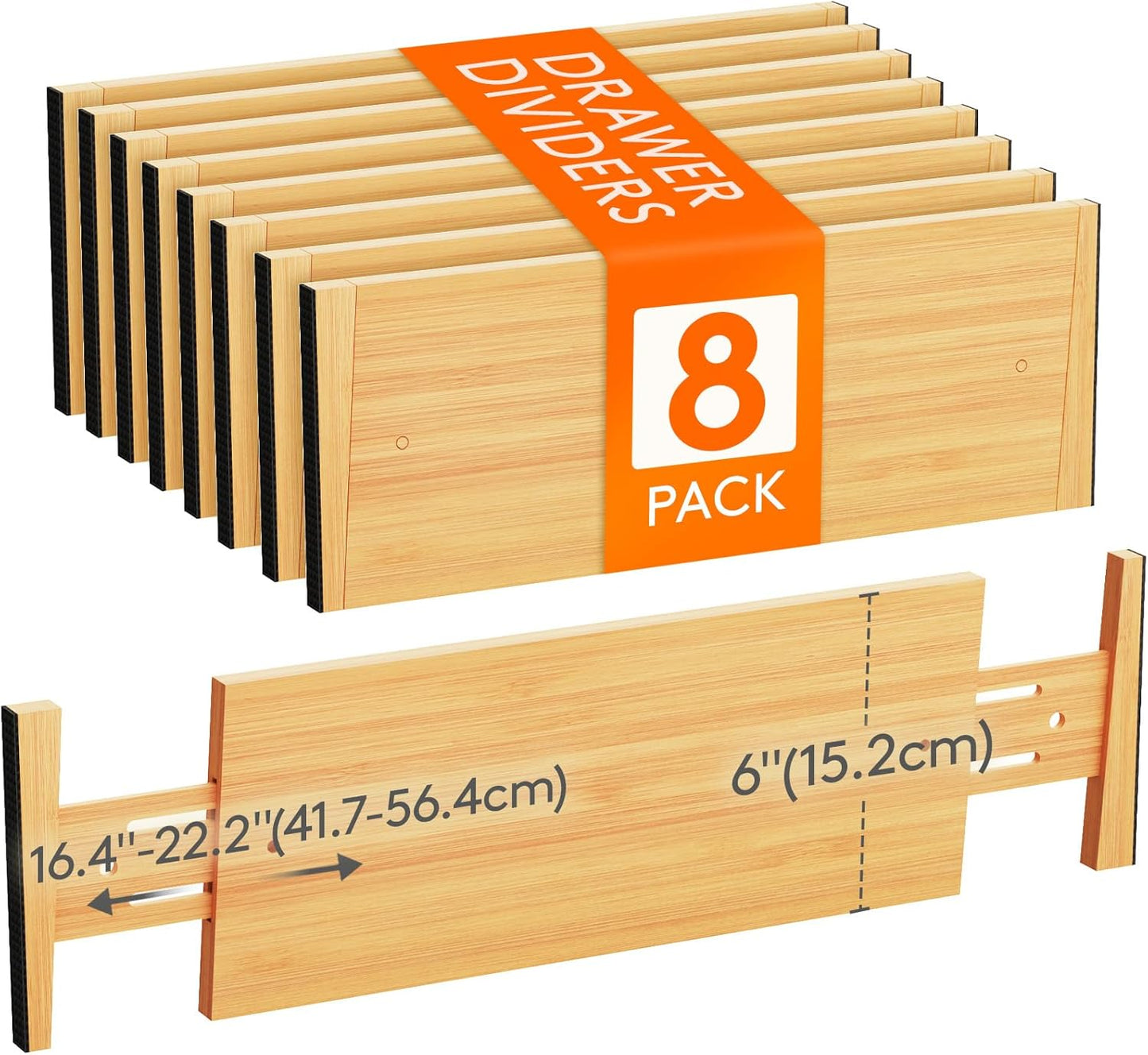 Lifewit 8 Pack Drawer Dividers Bamboo 6" High, 16-22" Adjustable Clothes Drawer Organizers, Expandable Dresser Separators in Bedroom/Bathroom/Kitchen/Office Organization and Storage