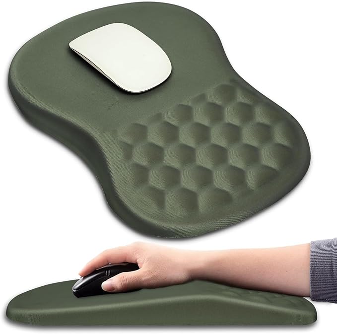 Hokafenle Ergonomic Mouse Pad Wrist Support with Massage Design, Wrist Rest Pain Relief Mousepad with Memory Foam&Non-Slip PU Base, Mouse Pads for Wireless Mouse & Desk (12x8 inch,Olive Green)