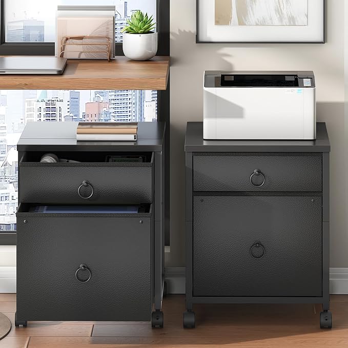 HOOBRO File Cabinet, 2-Drawer Vertical Mobile Office Cabinet, Rolling Printer Stand, for A4/Letter Size Files, Nonwovens Drawer, for Home Office, Black BB21WJ01