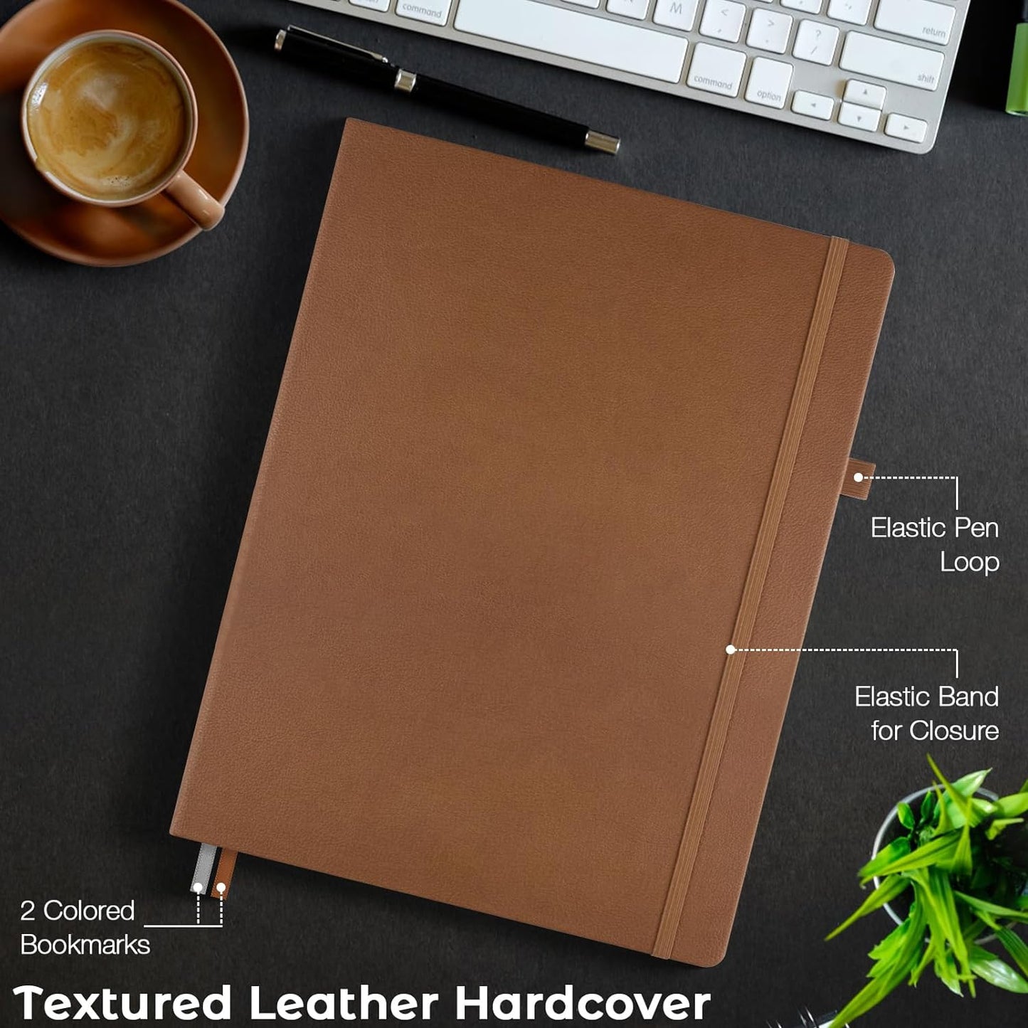 Dotted Journal, Hardcover Notebook 8.5 x 11, Dot Grid Notebook Journal for Women, Men, Large Leather Journals for Writing, Bullet, No Bleed Thick Paper, A4 Notebooks for Work, School, Notes, Brown