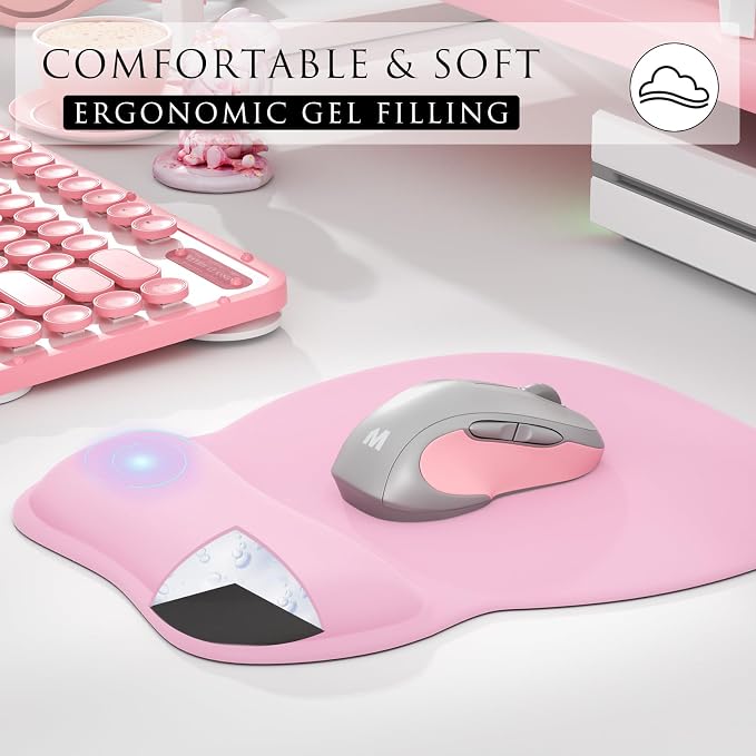 MROCO Ergonomic Mouse Pad with Gel Wrist Rest, 9.4 x 8.1 in, Pale Pink | Ergonomic Shape Design, Multiple Pattern Options, Gel Wrist Comfort, Smooth Lycra Surface, Non-Slip PU Base