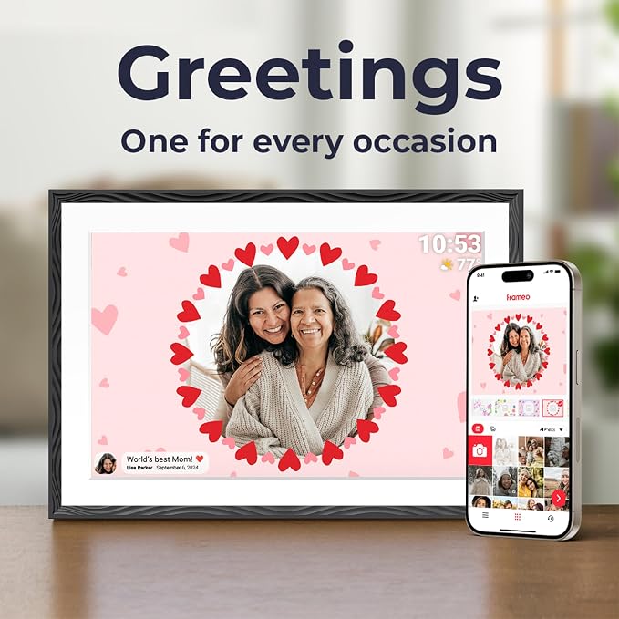 Frameo Digital Picture Frame, 10.1'' Frameo Digital Frame Wifi, 32GB, 1280*800 HD Touch Screen Digital Photo Frame, Wall Mountable, Auto-Rotate, Share Instantly, Wedding, Birthday Gifts for Women, Mom