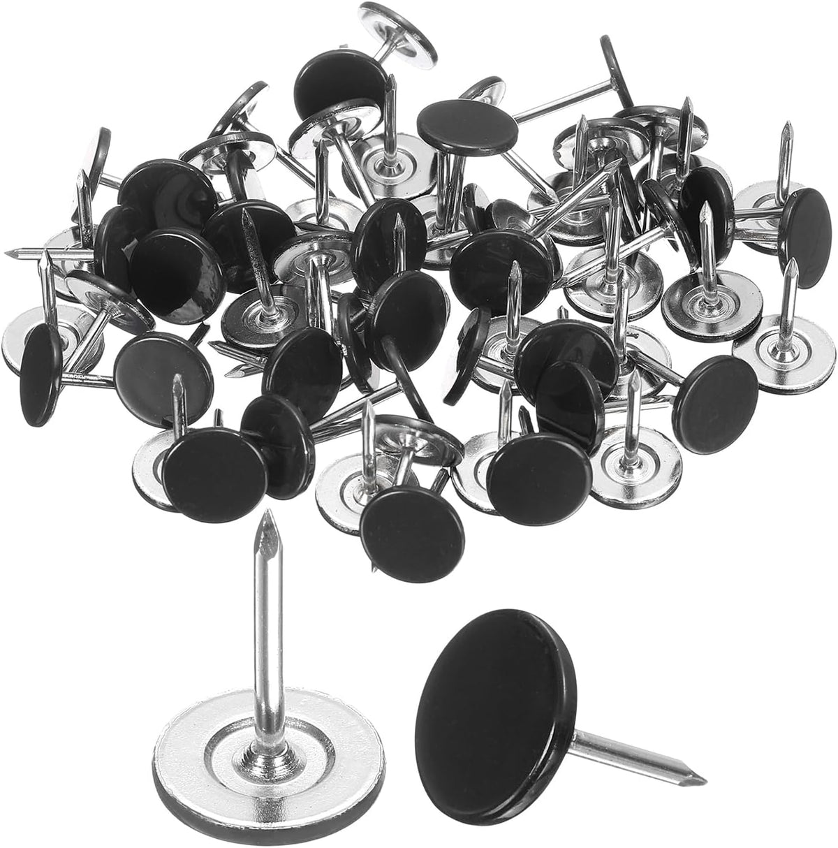 uxcell 150Pcs Upholstery Tacks, 11mmx15mm Flat Head Thumb Tack Decorative Furniture Nails Push Pins for Furniture Sofa Headboards, Black