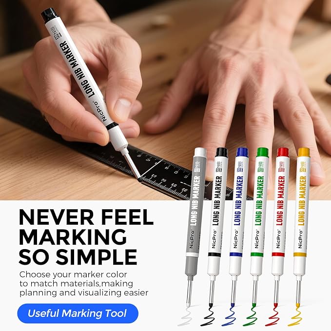Nicpro 39 Pack Carpenter Pencil Set with Sharpener, Canvas Case | 102 Refill,Carpenter Pencil Set with 6 Deep Hole Long Nib Marker Pen, Scribe Tool, Construction Pencils for Architect Marking