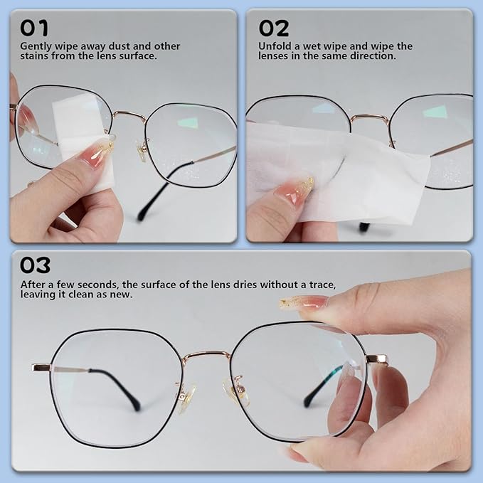 Lens Wipes for Eyeglasses (500 Count), Pre-moistened Cleaning Wipes, Non-Scratching and Streak-Free, Individually Packaged, Suitable for Cleaning Camera Lenses, Sunglasses, and Optical Equipment