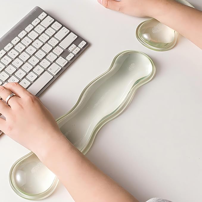 Gel Keyboard Wrist Rest Set, Clear Wrist Rest for Keyboard and Mouse, Ergonomic Keyboard Mouse Wrist Rest for Typing Pain Relief, Suitable for Office, Gaming, Computer, Laptop - Transparent Green