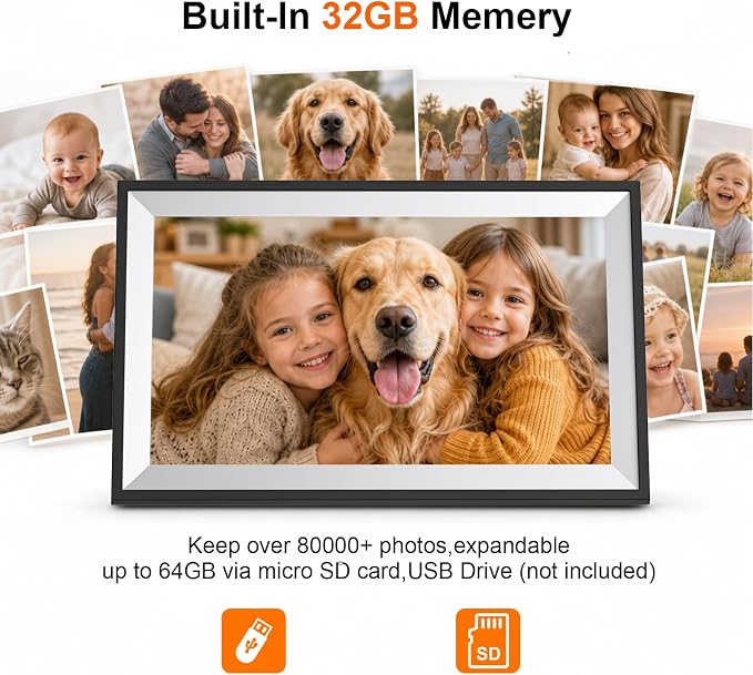 Digital Picture Frame, Frameo 15.6 Inch WiFi Digital Photo Frame, 1920x1080 HD IPS Touch Screen, 32GB Storage, Auto-Rotate, Wall Mountable, Easy Setup to Share Photos/Videos via Frameo App