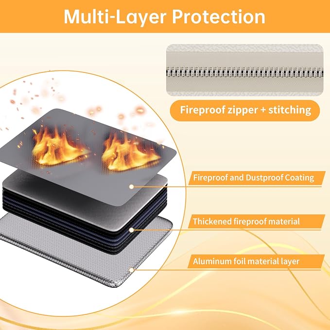 DocSafe 6400°F Fireproof Document Box with Lock, 10 Layers Heat Insulated | Fire&Water Resistant,Hard Case Safe Box with Zipper＆Multi Pockets, Protects Personal Items,Documents,Laptop,Passport,Grey