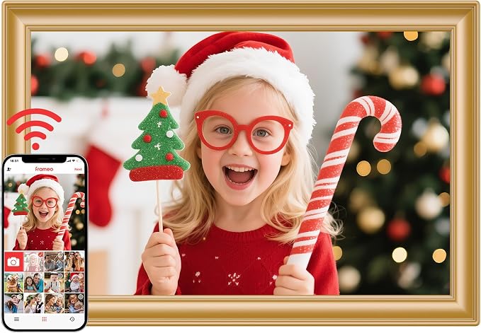 Frameo 10.1" WiFi Digital Picture Frame with 32GB Memory, 1280 x 800 IPS HD Touch Screen Electronic Photo Frame, Auto-Rotate, Slideshow, Wall Mountable, Share Photos/Video Remotely Anywhere