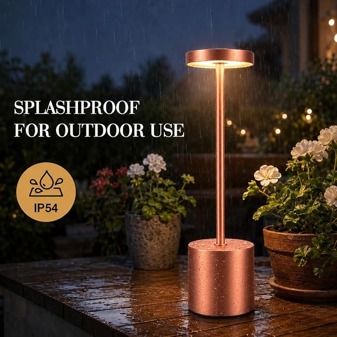 AUDLES Cordless Table Lamp, 5000mAh Rechargeable Lamp with Touch Control & Stepless Dimming, 3 Light Modes, IP54 Waterproof Portable Light for Dining Table, Patio, Bathroom, Power Outage (Rose Gold)