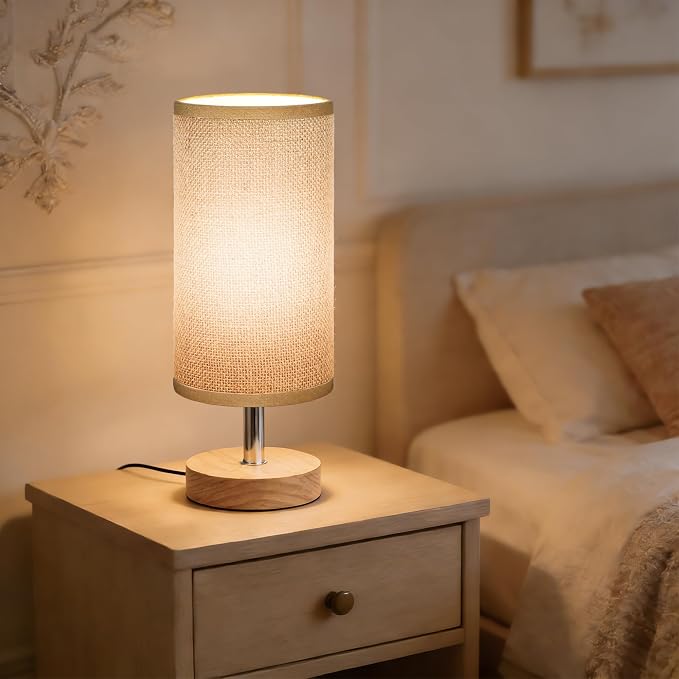 Bedside Table Lamps, Table Lamp for Bedroom, Lamps for Night Stands with Linen Lampshades, Small Table Lamp for Living Room, Office (Bulb Excluded) (Brown)