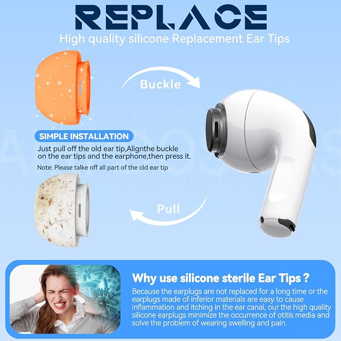 Inesore 4 Pairs Replacement Ear Tips for AirPods Pro 2nd/1st (Orange) | with Noise Reduction Hole & Built-in dust Guard Screen,Silicone,with Portable Storage Box & Cleaner Pen,4 Size (XS/S/M/L)