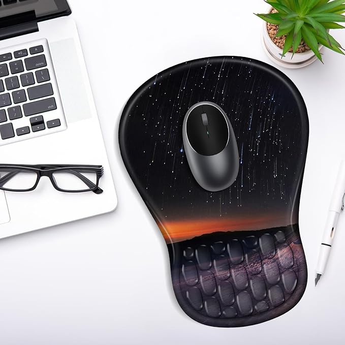YIWEI Ergonomic Mouse Pad with Wrist Rest for Carpal Tunnel Pain Relief | Memory Foam Wrist Support,Non-Slip Rubber Base, Keyboard Computer Mousepad,Lycra Cloth Surface,Gaming Home Office