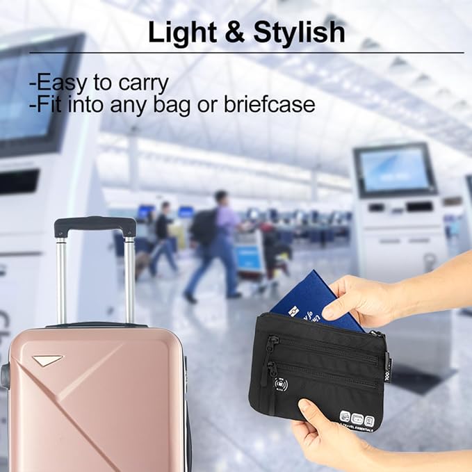 Passport Holder Bag, Travel Wallet for Men Women Family, Passport Pouch, Card Holder Organizer, RFID Blocking, Two-piece Set(Black)