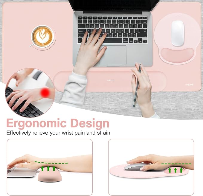 MOSISO Wrist Rest for Mouse Pad Set, Large Gaming Deskpad, Baby Pink | Circle Curved Mousepad&Keyboard Wrist Rest&Coaster, Ergonomic Non-Slip Mousepad&Easy Typing Pad with Silicone Lining