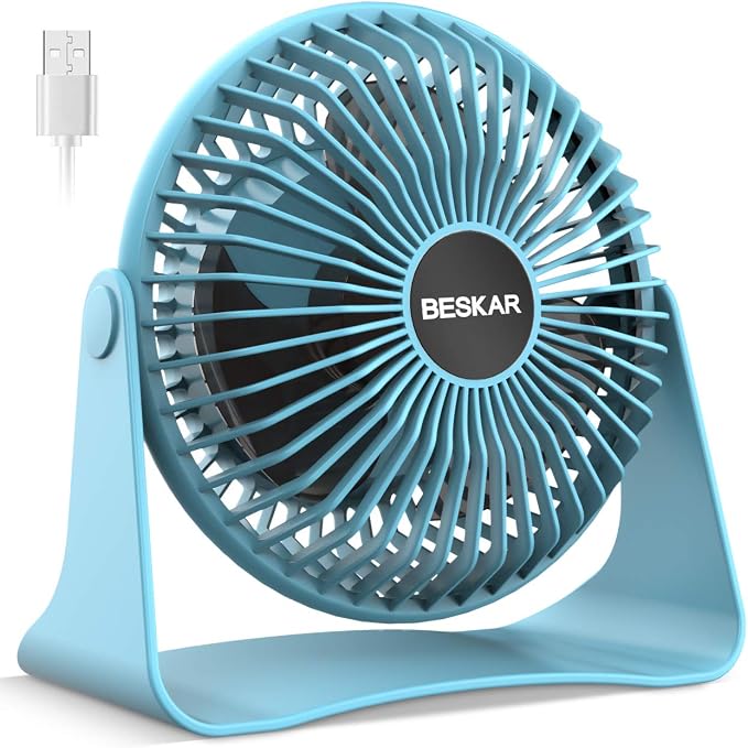 BESKAR USB Small Desk Fan, Portable Table Fans with 3 Speeds Strong Airflow | Quiet Operation and 360°Rotate, Personal Cooling Fan for Home, Office, Bedroom, 3.9 ft Cord