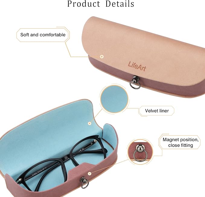 LifeArt Eyeglass Case Hard Shell, Portable Sunglass Case, Fashionable PU Leather Eyeglass Case, Lightweight