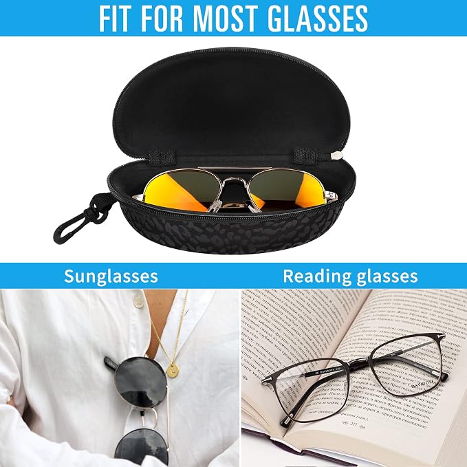 ZONLY 3 Pack Sunglasses Case Portable Travel Zipper Eyeglasses Case Hook With Cleaning Cloth