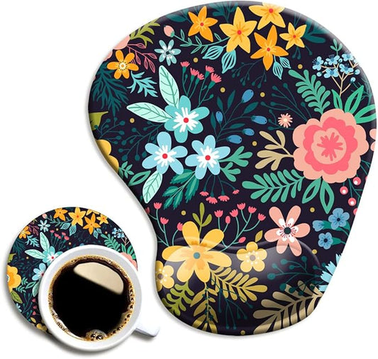 DOOKE Ergonomic Mouse Pad with Wrist Support,Mouse Pads with Non-Slip PU Base for Home Office Working Studying Easy Typing & Pain Relief Watercolor Floral