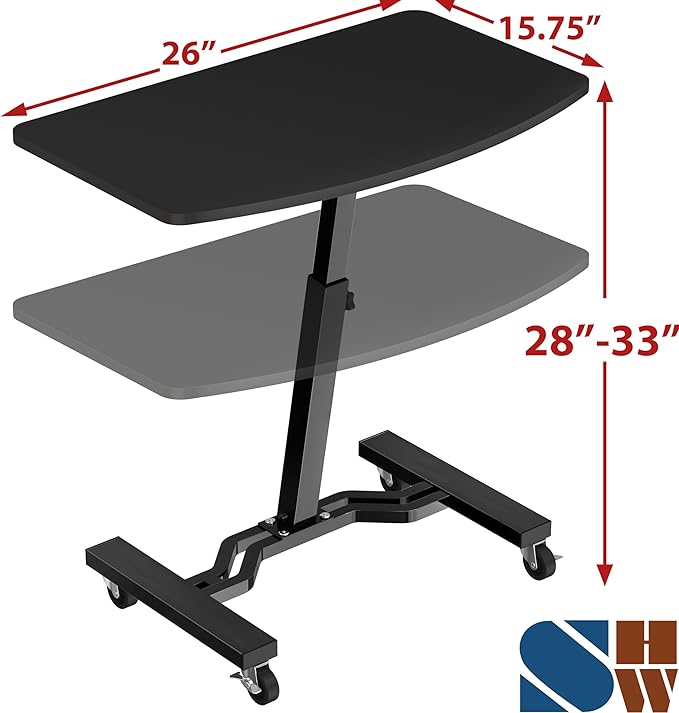 SHW Mobile Height Adjustable Laptop Rolling Cart w/Lockable Wheels, Black | Height Adjustable from 28" to 33"