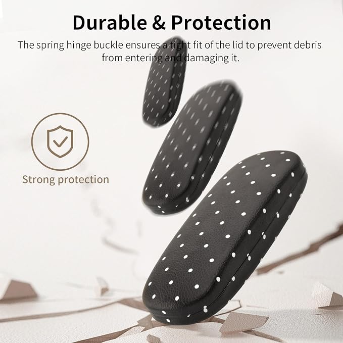 Glasses Case Hard Shell, Cute Sunglasses Case for Women Leather Protective Case for Eyeglass with Cleaning Cloth
