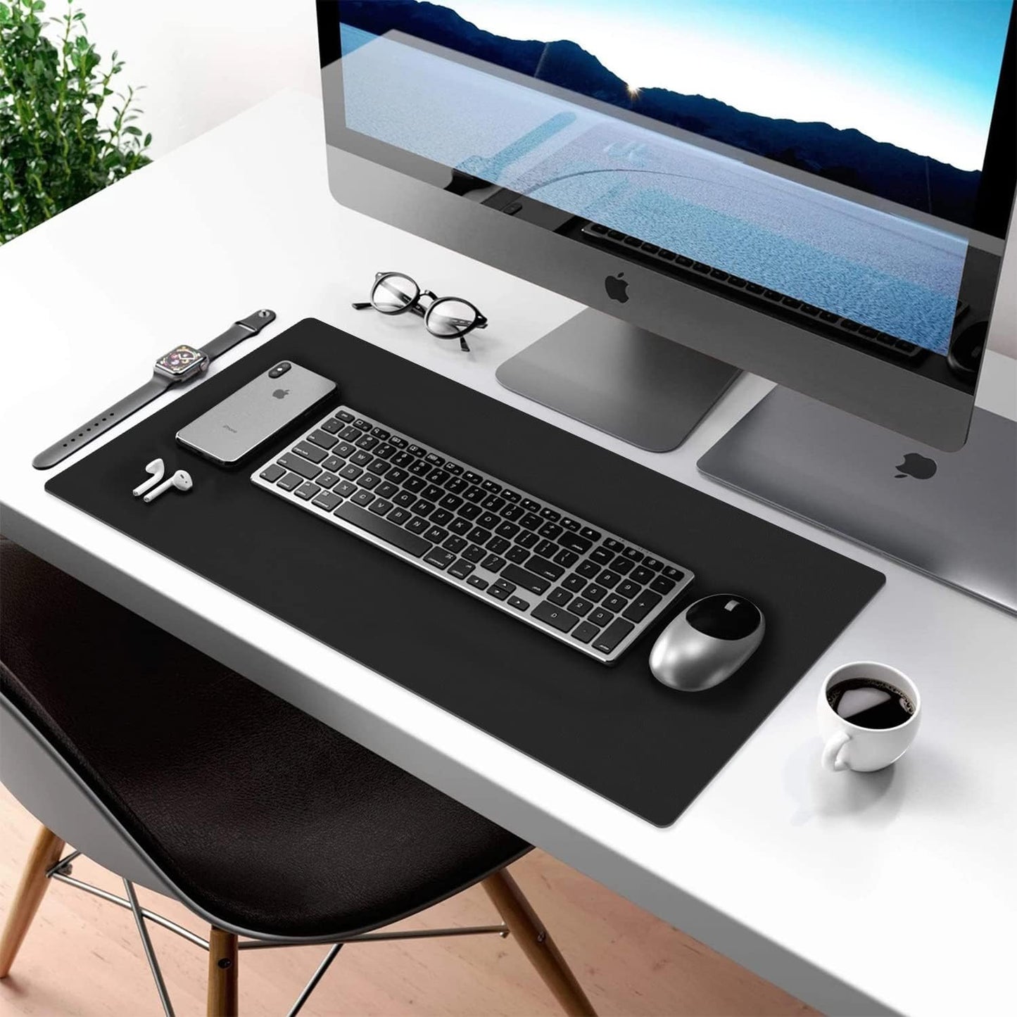Aothia Double-Sided PU Leather Desk Pad - Non-Slip Large Mouse Pad & Desk Mat for Office, Home - Waterproof, Easy to Clean, Durable Dual-Sided Surface (23.6"x13.7", Black)