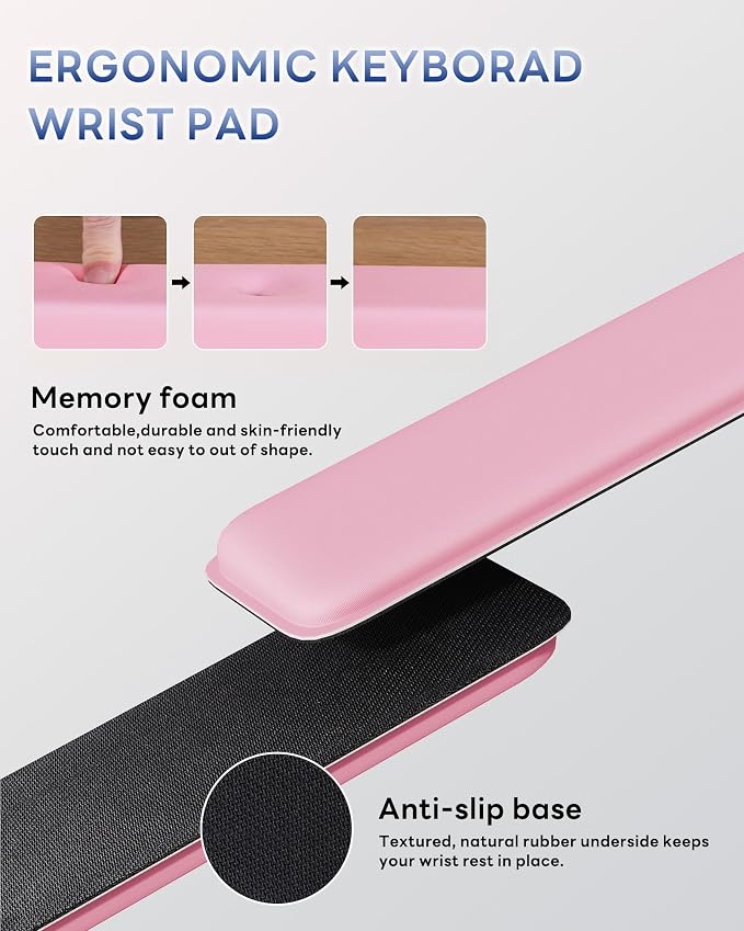 Laborio Computer Keyboard Wrist Rest, Keyboard Riser Stand for Desktop | Pink, Ergonomic Acrylic Keyboard Holder, Non-slip Wrist Pad, Pain Relief for Typing, Multiple Colors