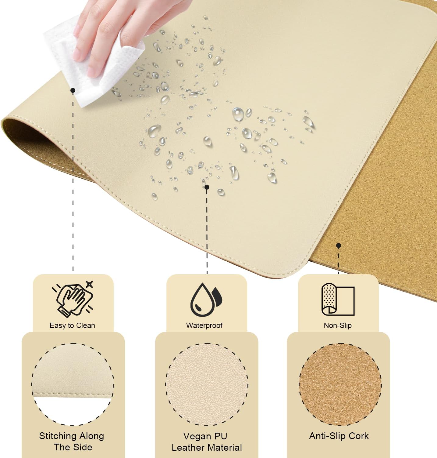 BLESWIN Large Desk Pad, 47.2'' x 23.6'', Office Desk Mat, Computer Mat for Desk, Leather Desk Pad Protector, Sewing Desk Blotter, Desktop Writing Pad for Office/Home/Decor Apricot