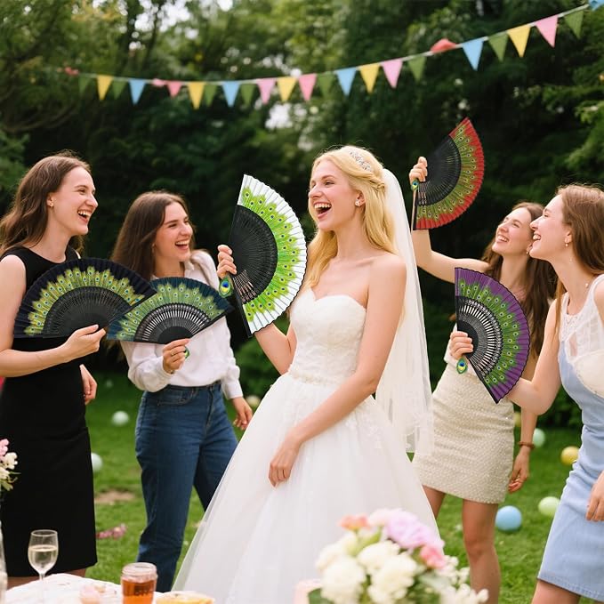 EOSAU Hand Fans for Women Foldable - Bamboo Silk Folding Fan Handheld, Fans for Line Dancing Wedding, Portable Bridal Party Favor, Elegant Church Performance Gift (Peacock Grey)
