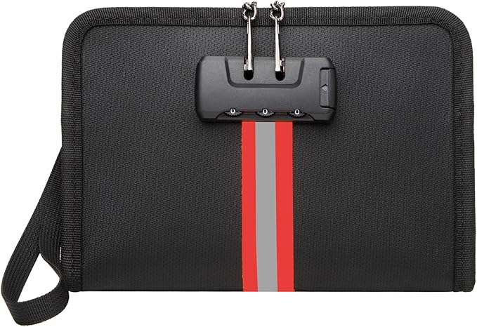 Fireproof Money Bag with Lock - 3600°F Fireproof & Waterproof Money Bag for Cash, 8"x5"x1.1" Password Lock Organizer Pouch for Valuables, Passports, Credit Cards, Home & Travel Security
