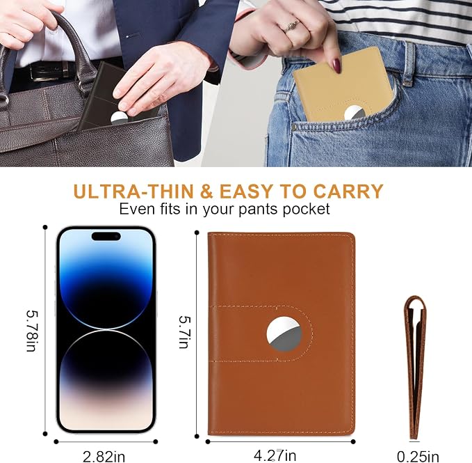 Full Grain Leather Passport Holder Cover for Men and Women Travel, Passport Wallet with AirTag Slot, Travel Must Haves Essentials Genuine Leather Passport Covers Gifts