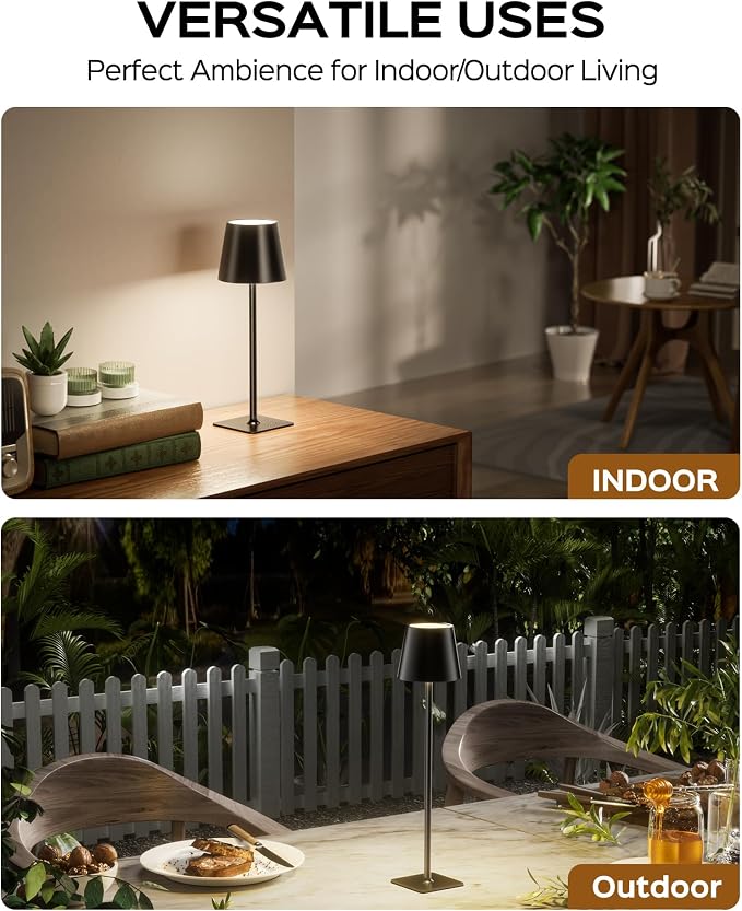 JACKYLED Cordless Table Lamps Rechargeable, 3 Adjustable Height, 5000 Capactiy Operated, 3 Colors Smooth Dimming, Portable LE