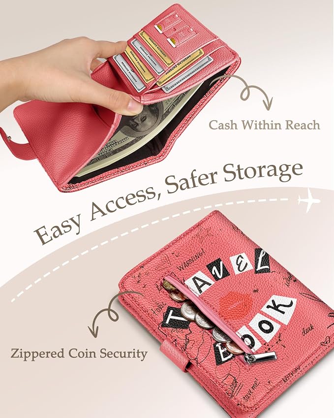 Slohif Airtag Passport Holder Cover Wallet Case for Travel Women - Leather RFID Blocking Passport Book Multiple Personalized Organizer Slim Portable Carrier Card Slots Protector Sleeve Stamp