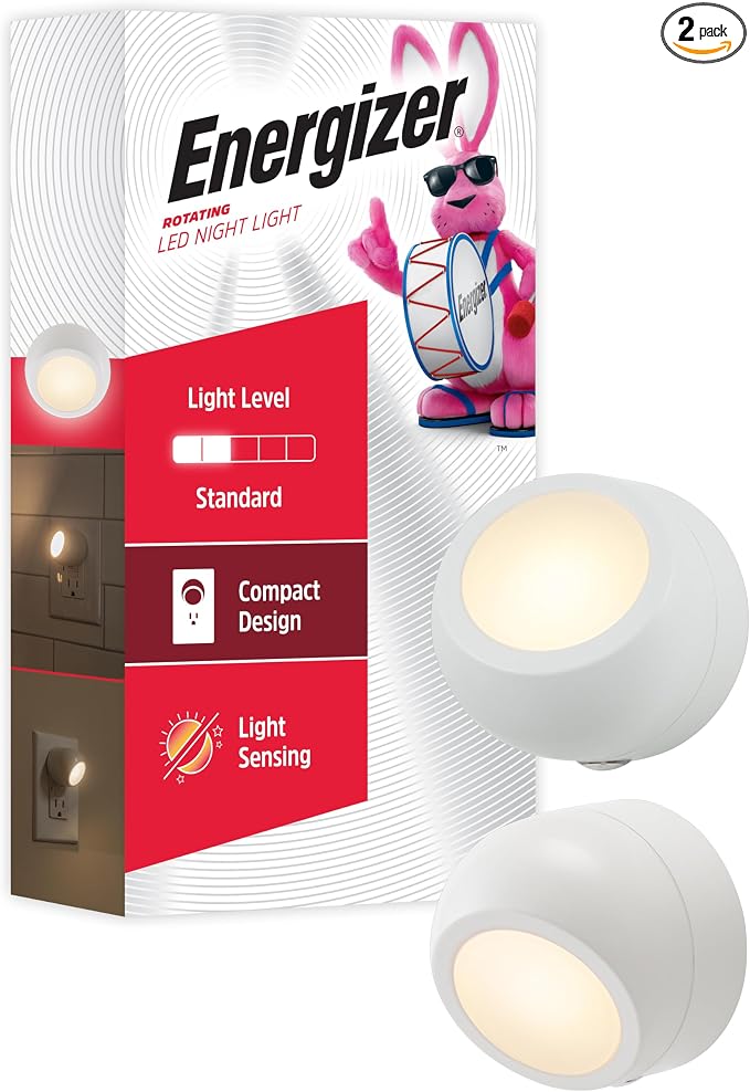 Energizer LED Rotating Night Lights Plug Into Wall Dusk to Dawn Sensor Home Decor Apartment Essentials Ambient Lighting Nightlight 40293 2 Pack